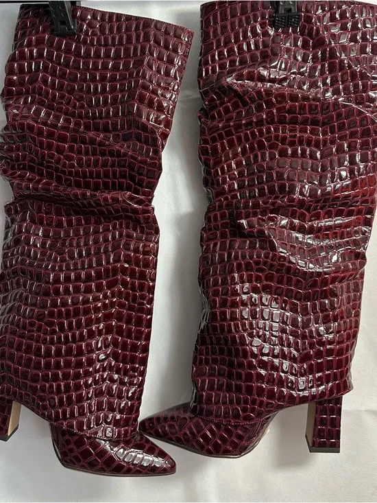 Burgundy Croc-Embossed Slouchy Knee Boots size 6 - Picture 2 of 5